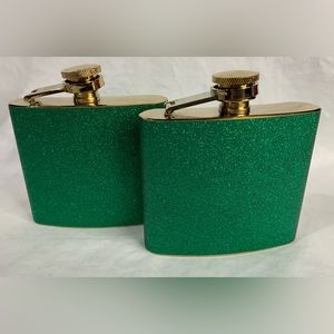 Glittery Green Flasks - Matching Set of Two!